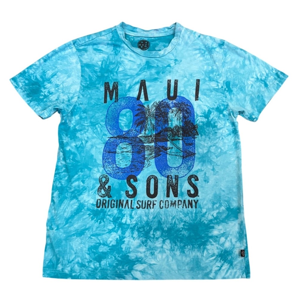 Maui and Sons Graphic T-Shirt Unisex Medium Teal Tie Dye Original Surf Company